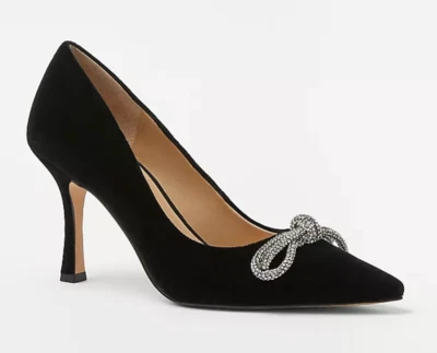 NUEVOS ZAPATOS DE TACÓN ALTO ANN TAYLOR NEGRO CRISTAL LAZO TERCIOPELO MILA 6.5 Foto 1 de 4