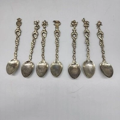 Italian Silver tone Demitasse Figural Souvenir Spoons Set Of 7 - Image 1 of 4