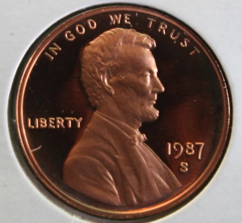 1987 S Lincoln Penny One-Cent Proof U.S. Mint Coin 1c from Proof Set Cover
