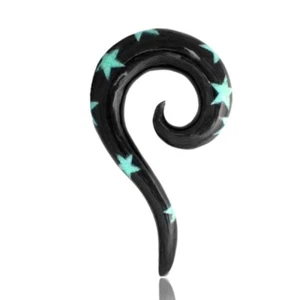 PAIR LONG HORN SPIRALS PLUGS TUNNEL WITH INLAY STARS GAUGES GAUGE ORGANIC PLUG - Picture 1 of 4