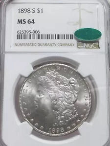 1898-S MORGAN SILBER DOLLAR NGC & CAC MS64 SELTENE US-MÜNZE. - Bild 1 von 12