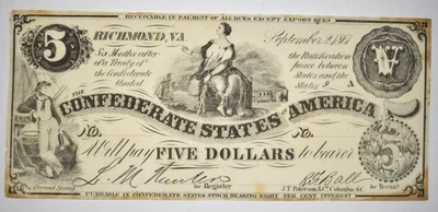 1861 $5 CONFEDERATE STATES CSA T-36 ~ EDGE STAINS ~ SOLID AU/UNC! - Image 1 of 2