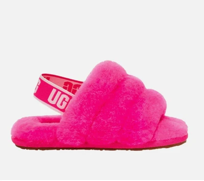 Chinelos UGG Fluff Yeah Slide Rock Rose 1098579T-RCR rosa quente infantil tamanho 12 - Imagem 1 de 4