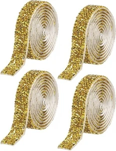 uxcell 4 Yards Resin Rhinestone Ribbon, Self-Adhesive Bling Crystal Gold - Picture 1 of 6