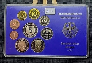 1989 F Stuttgart Germany 9 Coin Proof Set 1 Pfennig to 5 Mark - Picture 1 of 2