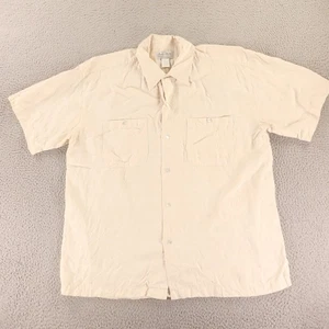 Poeta Moda Shirt Mens L Cream Beige 100% Silk Button Up Short Sleeve Italy - Picture 1 of 9