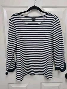 Ann Taylor Factory Women’s Striped Ruffle Cuff Top Navy White, Size L - Picture 1 of 4