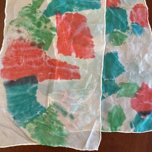 Vintage Seide handbemalt Schal Aquarell handgerollt bunt 8”x52”. 609 - Bild 1 von 6