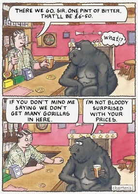 PAPERLINK Funny Birthday Card Gorilla In The Pub Beer Prices Humour Joke Open Male