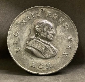 VON VERZI ITALIEN 1900 PAPST LEO XIII PONT. max. MASSIVE PLAKETTE EISEN EXTREM SELTEN - Bild 1 von 9