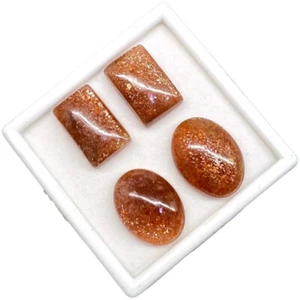 4 Pcs Natural Orange Sunstone Glossy Untreated Loose Cabochon Gemstones Lot - Picture 1 of 12