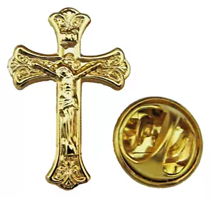 Crucifix Catholic Pin Badge Holy Cross Brooch Religious Gold Colour - Photo 1 sur 4