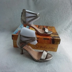 Size 6 Women's Bella Vita Everly Champagne Leather Strappy High Heel Sandals - Picture 1 of 8