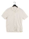 Zara Women's Shirt XL White Striped Cotton with Linen Short Sleeve V-Neck Basic