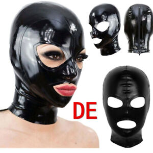 DE Unisex Latex Kopfmaske mit Reißverschluss Masken Erwachsene Bondagen Maske 