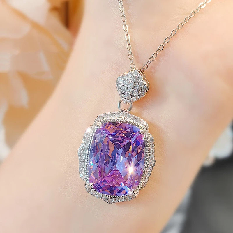 Nuevo Collar Colgante 20mm Grande Flor de Hielo Corte Morado Amatista Gemas Lujo Mujeres Foto 1 de 4