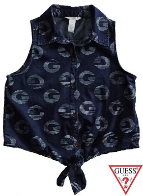 NWT GUESS Girls Blue Sleeveless "G" Print Button-Down Top(Size XL)MSRP$46.50 NEW - Image 1 of 2
