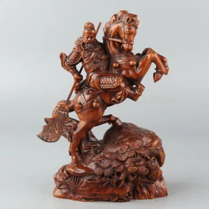 Exquisita estatua china tallada a mano de caballo Guan Yu tallado boj - Imagen 1 de 10