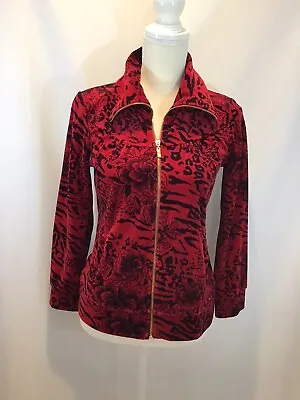 Style & Co Sport Petite Women’s Jacket Size Small S Red Black Velvet Full Zip • 10.99€