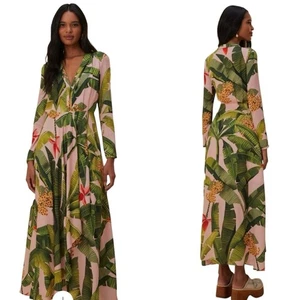 Farm Rio Pink Banana Leaves Maxi Dress Size M - Picture 1 of 1