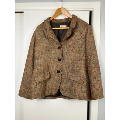 Chaqueta Blazer Coldwater Creek Tweed para Mujer Marrón Naranja Tostado Tubería Carrera W18 Foto 1 de 4
