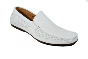 Mocasines de conducción Masimo 2069-07 de cuero blanco con forro de piel de cordero talla 11 - Imagen 1 de 1