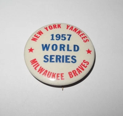 1957 Baseball Milwaukee Braves vs New York Yankees World Series Pin Button Charm - Image 1 of 2