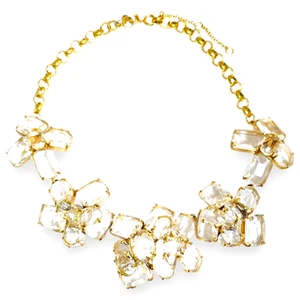 ANN TAYLOR Chunky Real Crystal Statement Necklace Gold Tone Designer Tag 20" - Picture 1 of 6