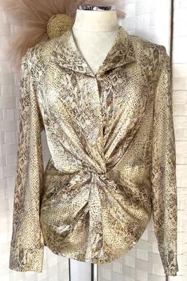 Blusa Doncaster Collection Diseñador de Seda Aspecto Envolvente de Serpiente Cierre a Presión Talla L Foto 1 de 4