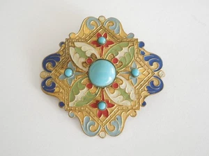 Vintage Brosche Metall Goldton Glas Blau Hellblau 10,9 g/5,0 x 5,0 cm - Picture 1 of 4