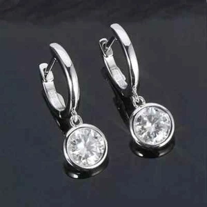 RARO Pendiente Colgante Diamante Blanco Tratado Corte Redondo 5.00 Ct ¡En Plata 925! - Imagen 1 de 7
