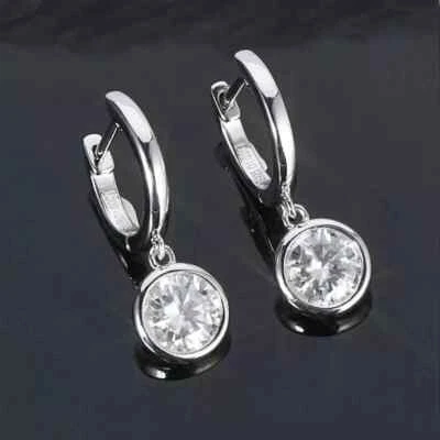 RARE 5.00 Ct Round Cut Treated White Diamond Drop Dangle Earring In 925 Silver! - Image 1 of 4