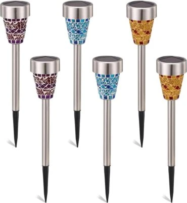 Solar Garden Lights Outdoor Decorative Mosaic Glass Pathway Lights LED Colorful! - Image 1 of 4