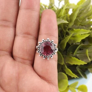Natural Rhodolite Gemstone 925 Statement Silver Jewelry Ring Gift For Women - Picture 1 of 8
