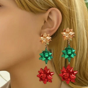 1 Par de Pendientes de Navidad para Mujer Lindo Verde Regalo de Navidad Arco Pendiente Colgante - Imagen 1 de 10