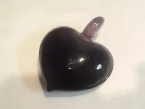 1 x Large Murano Style Puffed Heart Glass Pendant - 41mmx52mmx18mm - Deep Purple - Picture 1 of 1