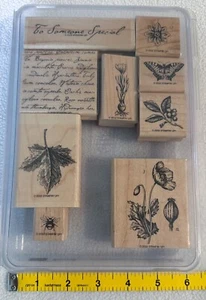 Stampin' Up! 2002 Juego de sellos de goma montados en hojas flores de abeja Botanicals de 9 piezas de colección - Imagen 1 de 4