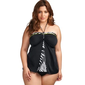 ELOMI TIGRIS BLACK SOFT CUP BANDEAU TANKINI TOP SIZE UK & AU 16 / USA 12 NEW - Picture 1 of 1