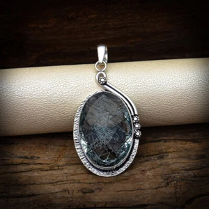 Deslumbrante Negro Rutilado Cuarzo Gema 925 Colgante de Plata de Ley 7.1cm - Imagen 1 de 3
