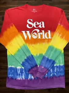 Camicia SEA WORLD Rainbow Pride manica lunga adulto MEDIA maglietta colorata tinta unita nuova senza etichette - Foto 1 di 8