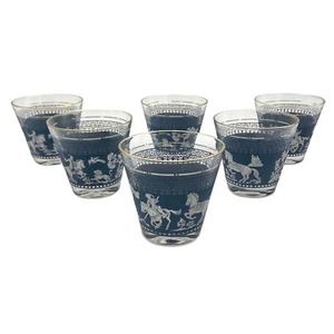 Vintage MCM Hazel Atlas Jasperware Wedgewood Arabian Knights Blue 6 Glasses - Picture 1 of 10