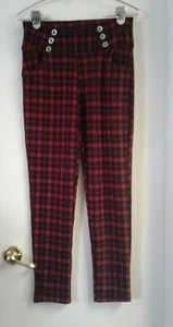Unbranded Girls Leggings Black Red Plaid Stretch Jeggings Waist 30 - Picture 1 of 6