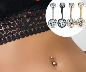 Belly Navel Surgical Steel Piercing Gem Double Crystal Bar Button Ring Bars - Picture 1 of 65