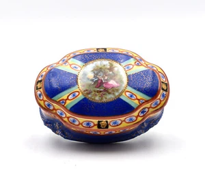 Porcelaine de Saxe E.S boîte ovale porcelaine polychrome Germany porcelain box - Imagen 1 de 7