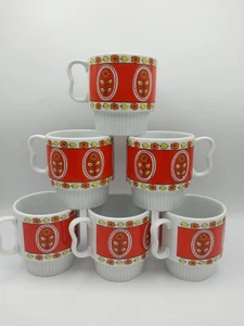 Vintage 70s Flower Stacking Coffee Tea Cup Mug Ceramic MCM Set of 6 Mid Mod - Picture 1 of 23