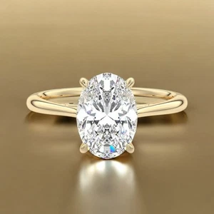 Anillo de compromiso de diamantes cultivados en laboratorio IGI certificado corte ovalado de oro amarillo de 14 k de 2 quilates - Imagen 1 de 11