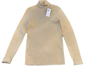 Lauren Ralph Lauren Gold Sparkle Turtleneck Sweater Metal Front Logo Fits Medium - Picture 1 of 10