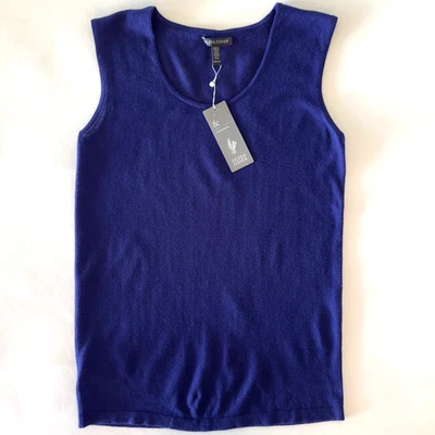 NWT EILEEN FISHER Italian Merino Wool Sleeveless Tank Top-Indigo Blue-Size XXS - Image 1 of 4