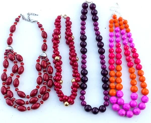 Lote de 4 Collares Gruesos de Cuentas Acrílicas Rojo, Púrpura Rosa y Naranja - Imagen 1 de 2