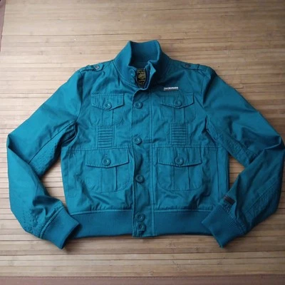 Womans Vtg Y2K Live Mechanics Teal Blue Zip Button Bomber Military Jacket XL - Image 1 of 4